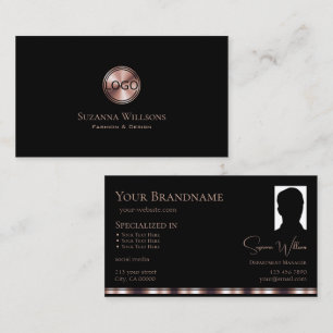 Snyggt Black Ro Guld med Logotyp och foto Modern Visitkort