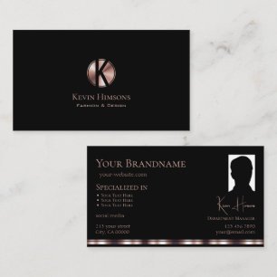Snyggt Black Ro Guld med Monogram och foto Visitkort