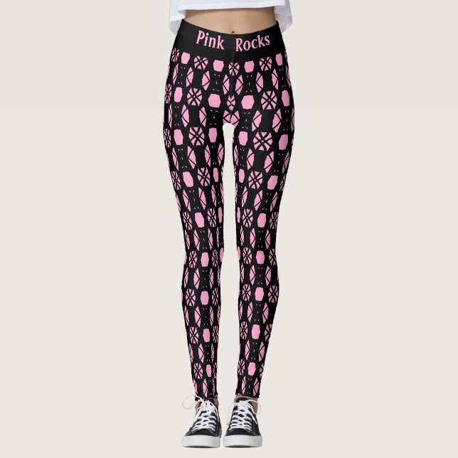 Snyggt Black & Rosa Abstrakt Mönster Leggings (Framsida)