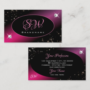 Snyggt Black Rosa Glitter Stars Diamonds Initialer Visitkort