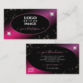 Snyggt Black Rosa Glitter Stars Diamonds Lägg till Visitkort