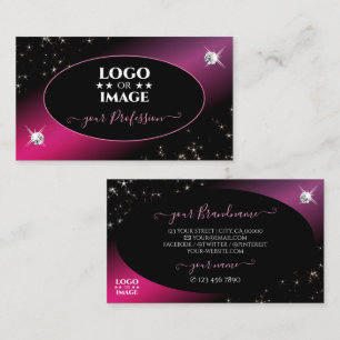 Snyggt Black Rosa Glitter Stars Diamonds Lägg till Visitkort