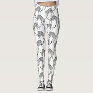 Snyggt Black & Rosa Leopard Animal White Design Leggings