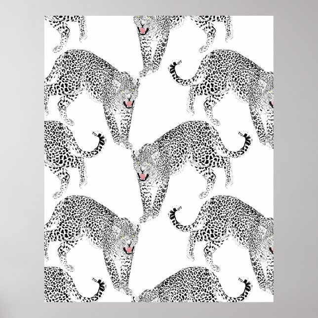 Snyggt Black & Rosa Leopard Animal White Design Poster (Framsidan)