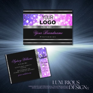 Snyggt Black Rosa Lila Glitter med Logotyp Silver Visitkort