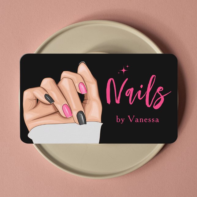 Snyggt Black Rosa Nail Technician Affärskort Visitkort (Skapare uppladdad)