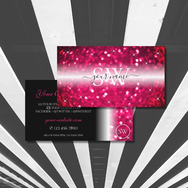 Snyggt Black Rosa Sparkling Glitter Initialer Chic Visitkort (Skapare uppladdad)