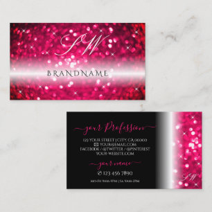 Snyggt Black Rosa Sparkling Glitter Monogram Chic Visitkort