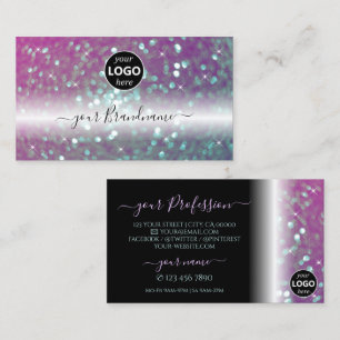 Snyggt Black Rosa Teal Sparkling Glitter Add Logot Visitkort