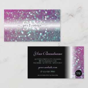 Snyggt Black Rosa Teal Sparkling Glitter Initialer Visitkort