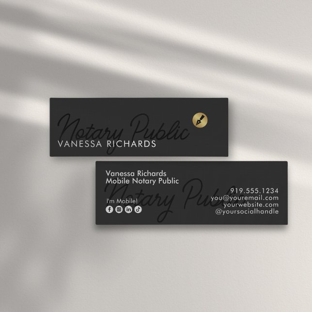 Snyggt Black Script Notary Public Guld Pen Nib Mini Visitkort (Skapare uppladdad)