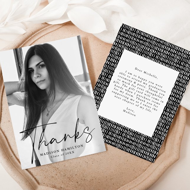 Snyggt Black Script Photo Studenten Tack Kort (Skapare uppladdad)