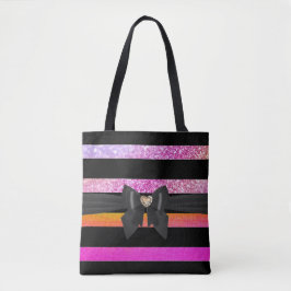 Snyggt Black Stripe Rosa Glittery Shades Bow Tygkasse