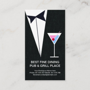 Snyggt Black Tuxedo Martini Restaurant Pub Visitkort