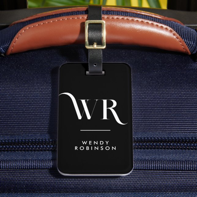 Snyggt Black Two Ornament Monogram Initial Bagagebricka (Framsida Insitu 2)