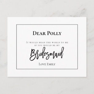 Snyggt Black Typography /Bridesmaid Request Vykort