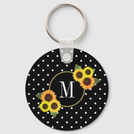 Snyggt Black Vintage Blommigt Polka dots Monogram Nyckelring