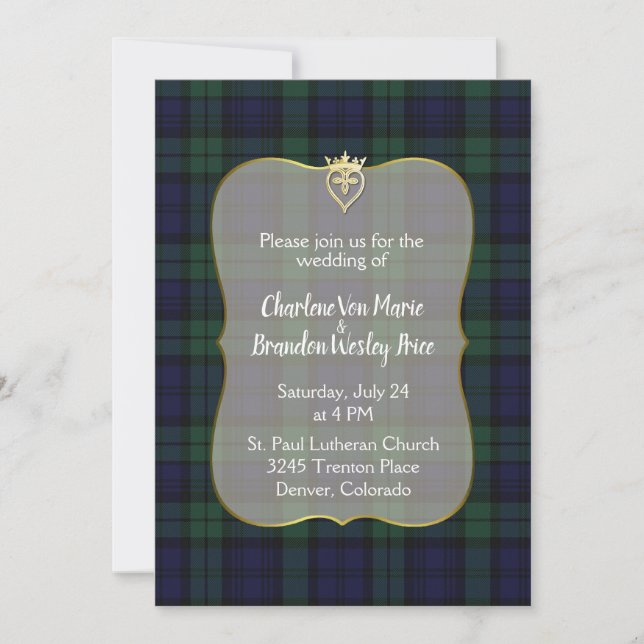 Snyggt Black Watch Tartan Wedding bjudande Inbjudningar (Framsida)