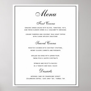 Snyggt Black White 3-kurs Bröllop Menu Poster