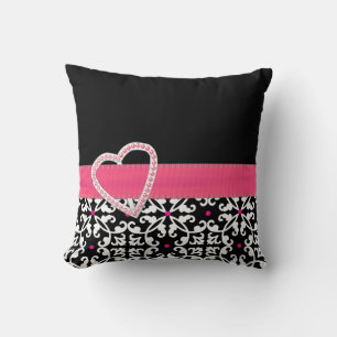 Snyggt Black, White and Rosa Damask Pillow Kudde