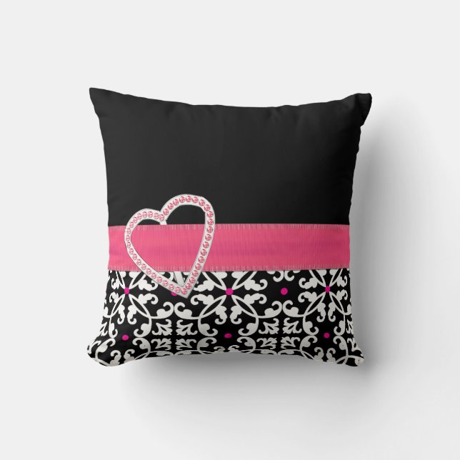 Snyggt Black, White and Rosa Damask Pillow Kudde (Framsida)