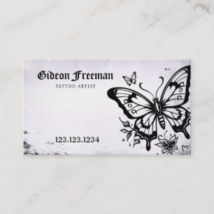 Snyggt Black & White Butterfly Tatto Shop Visitkort