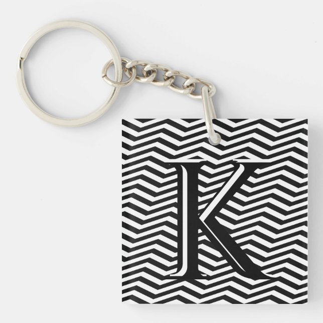 Snyggt Black White Chevron Rand Monogram Anpassnin (Framsidan)