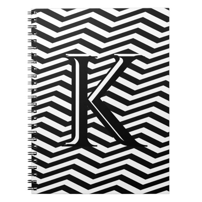 Snyggt Black White Chevron Rand Monogram Anpassnin Anteckningsbok (Framsidan)