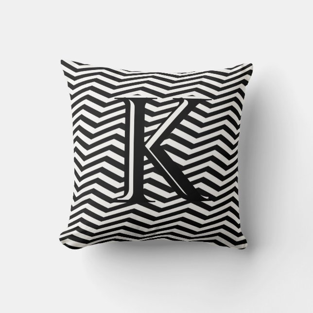 Snyggt Black White Chevron Rand Monogram Anpassnin Kudde (Framsida)