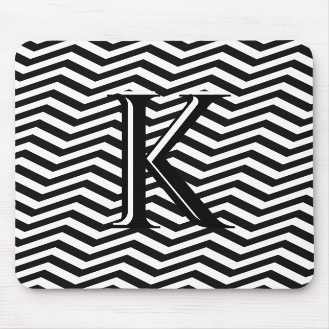 Snyggt Black White Chevron Rand Monogram Anpassnin Musmatta (Framsidan)