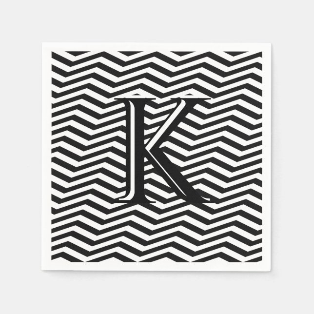Snyggt Black White Chevron Rand Monogram Anpassnin Pappersservett (Framsidan)