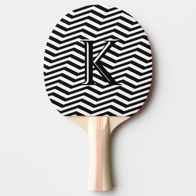 Snyggt Black White Chevron Rand Monogram Anpassnin Pingisracket (Framsidan)