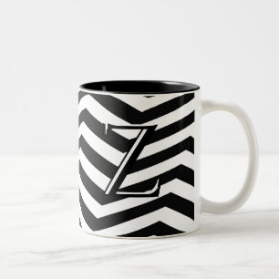 Snyggt Black White Chevron Rand Monogram Anpassnin Två-Tonad Mugg