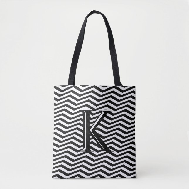 Snyggt Black White Chevron Rand Monogram Anpassnin Tygkasse (Framsida)