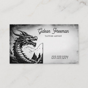 Snyggt Black & White Dragon Tattoartist Visitkort
