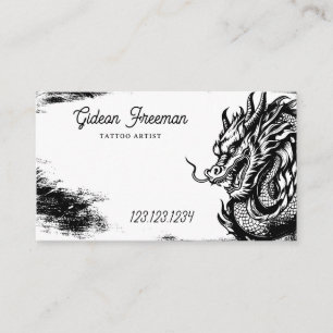 Snyggt Black & White Dragon Tattoo Shop Visitkort