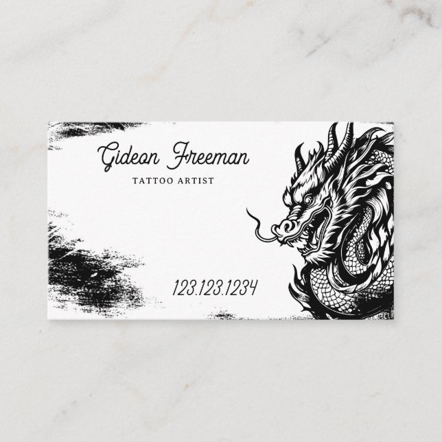 Snyggt Black & White Dragon Tattoo Shop Visitkort (Framsida)