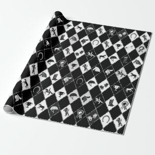 Snyggt Black White Equestrian Diamond Mönster Presentpapper