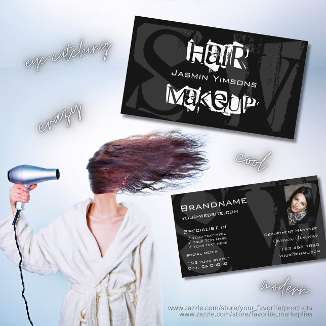 Snyggt Black White Grått med Photo och Monogram Visitkort (Skapare uppladdad)