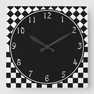 Snyggt Black White Halva Diamond Checkerboard Fyrkantig Klocka