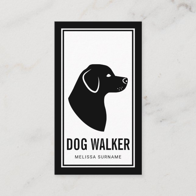 Snyggt Black & White Hund Silhouette Dog Walker Visitkort (Framsida)
