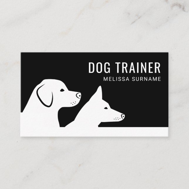 Snyggt Black & White Hund Silhouettes Hund Trainer Visitkort (Framsida)