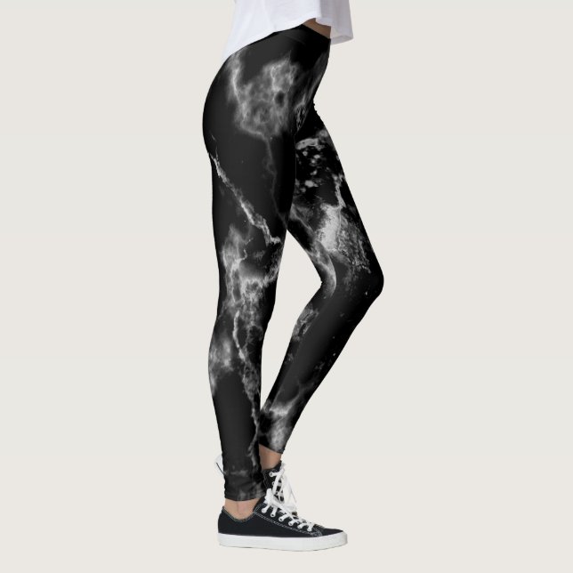 Snyggt Black & White Marble Mönster Cute Girly Leggings (Höger)