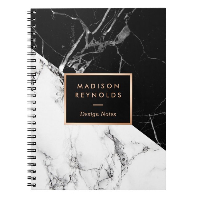 Snyggt Black White Marble Struktur Designer Notes Anteckningsbok (Framsidan)