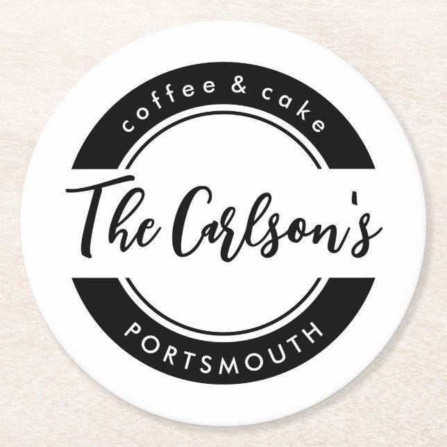 Snyggt Black White Modern Calligraphy Business Underlägg Papper Rund (Framsidan)