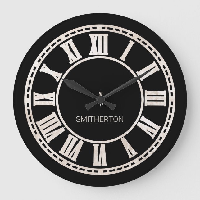 Snyggt Black White Roman Numerals Namn Stor Klocka (Framsida)