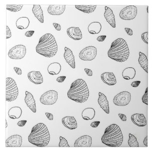 Snyggt Black White Seashells Mönster Kakelplatta