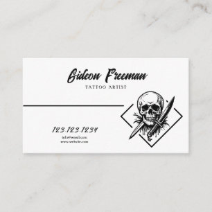 Snyggt Black & White Skull Knivar Tattoo Artist Visitkort