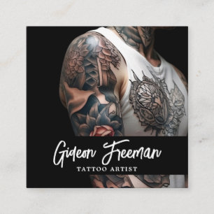 Snyggt Black & White Tattooed Arm Tattoo Artist Fyrkantigt Visitkort