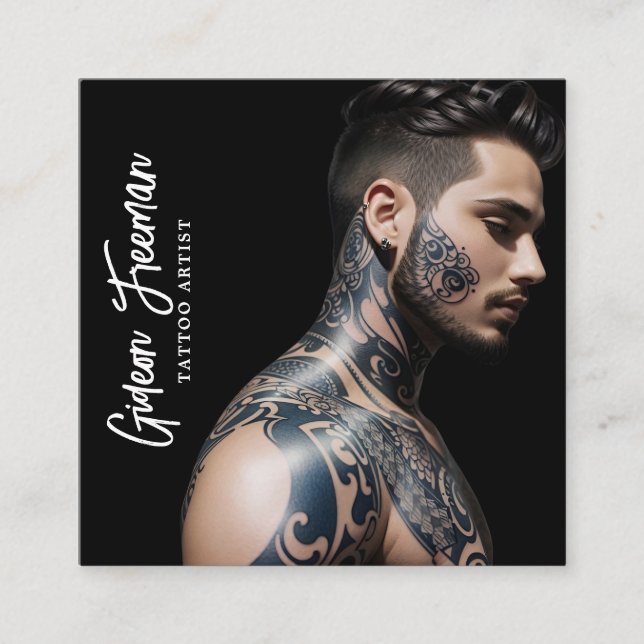 Snyggt Black & White Tattooed Man Tattoo Artist Fyrkantigt Visitkort (Framsida)